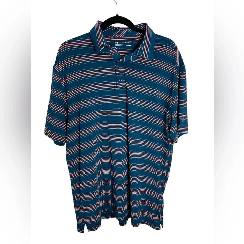 Men’s Under Armour Loose Heat Gear Blue & Orange Striped Size XL